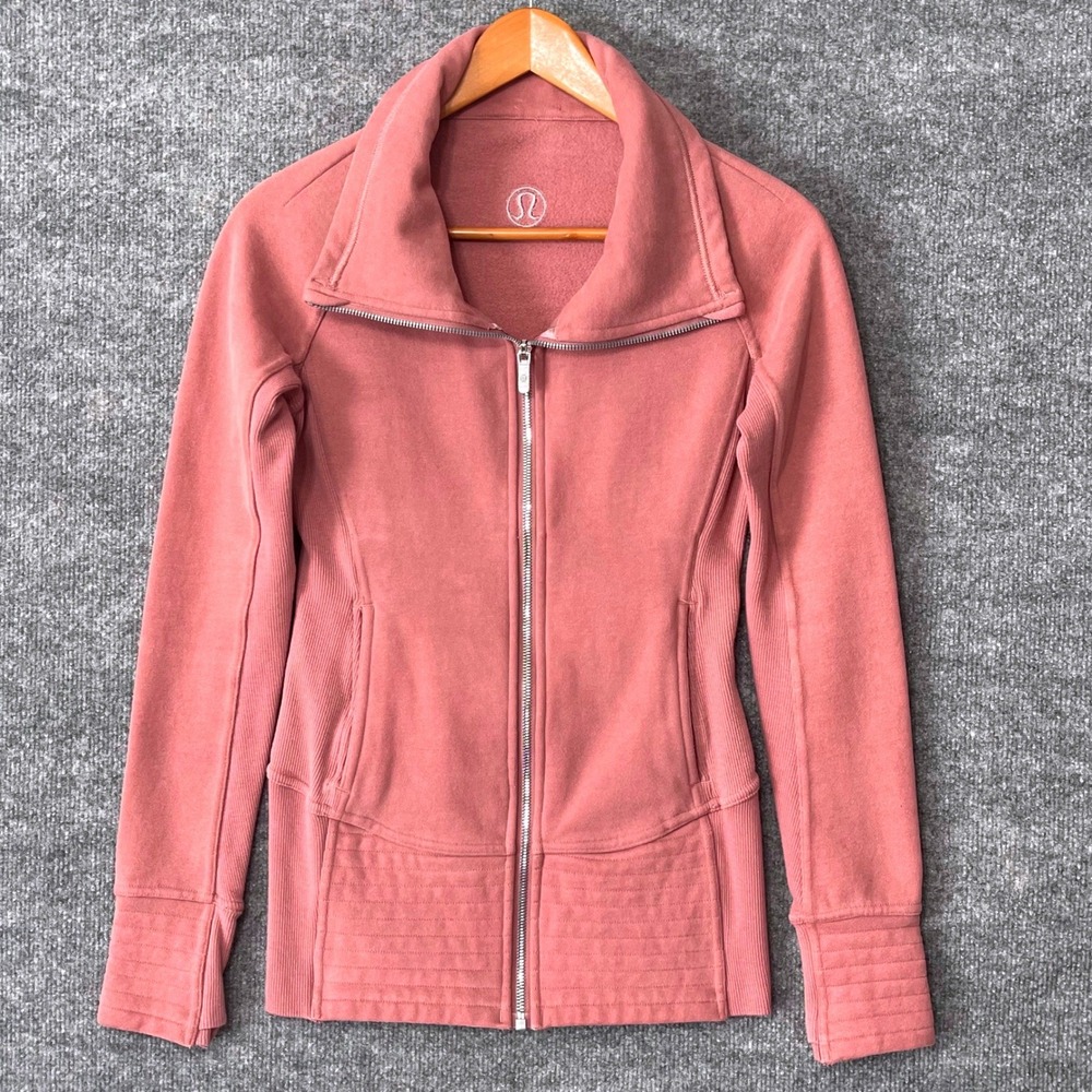 Lululemon Dusty Rose Pink Fleece Lined Full Zip Funnel Neck Jacket‎ Womens 2